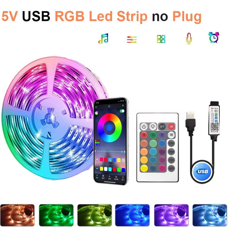 New 24V 5M 10M 20M 30M RGB LED Lights Strip Room Lamp Tape Music SYNC APP Remote Control Luces Led for Home Decor TV Backlight