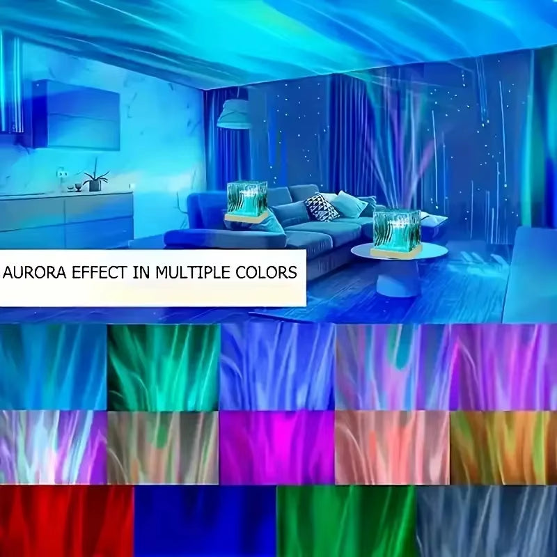 Aurora Light Ocean Wave Projector 16Color RGB Auto Rotate Ambient Light Remote Home Room Deco Night Light Birthday Gift for Kids