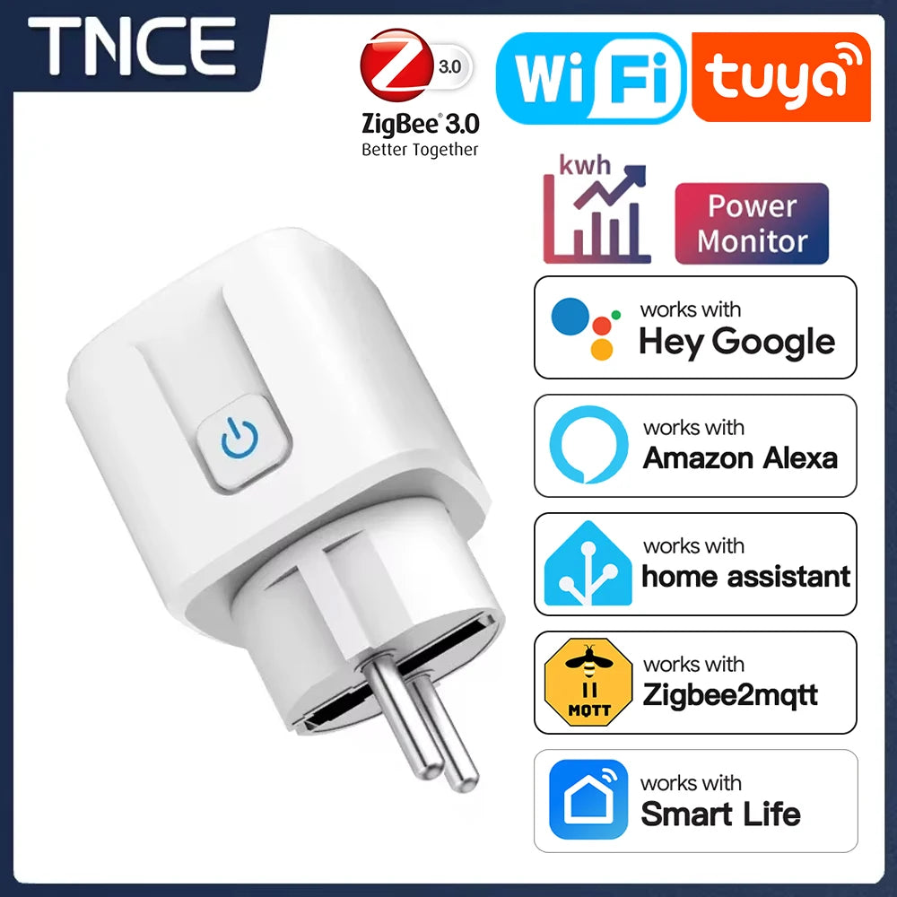 TUYA Smart Plug Wifi or Zigbee3.0 Socket EU 16A/20A Power Monitor Timing Function Voice Control Work with Alexa Google Home
